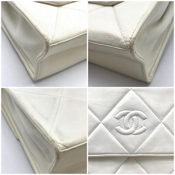 Chanel Lambskin Chain Shoulder Bag Gold Metal Fittings Here Mark Leather White - Picture 6 of 10